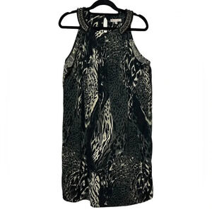 Sandra Darren Black/Green Animal Print Beaded Neckline Sleeveless Dress Sz 16W